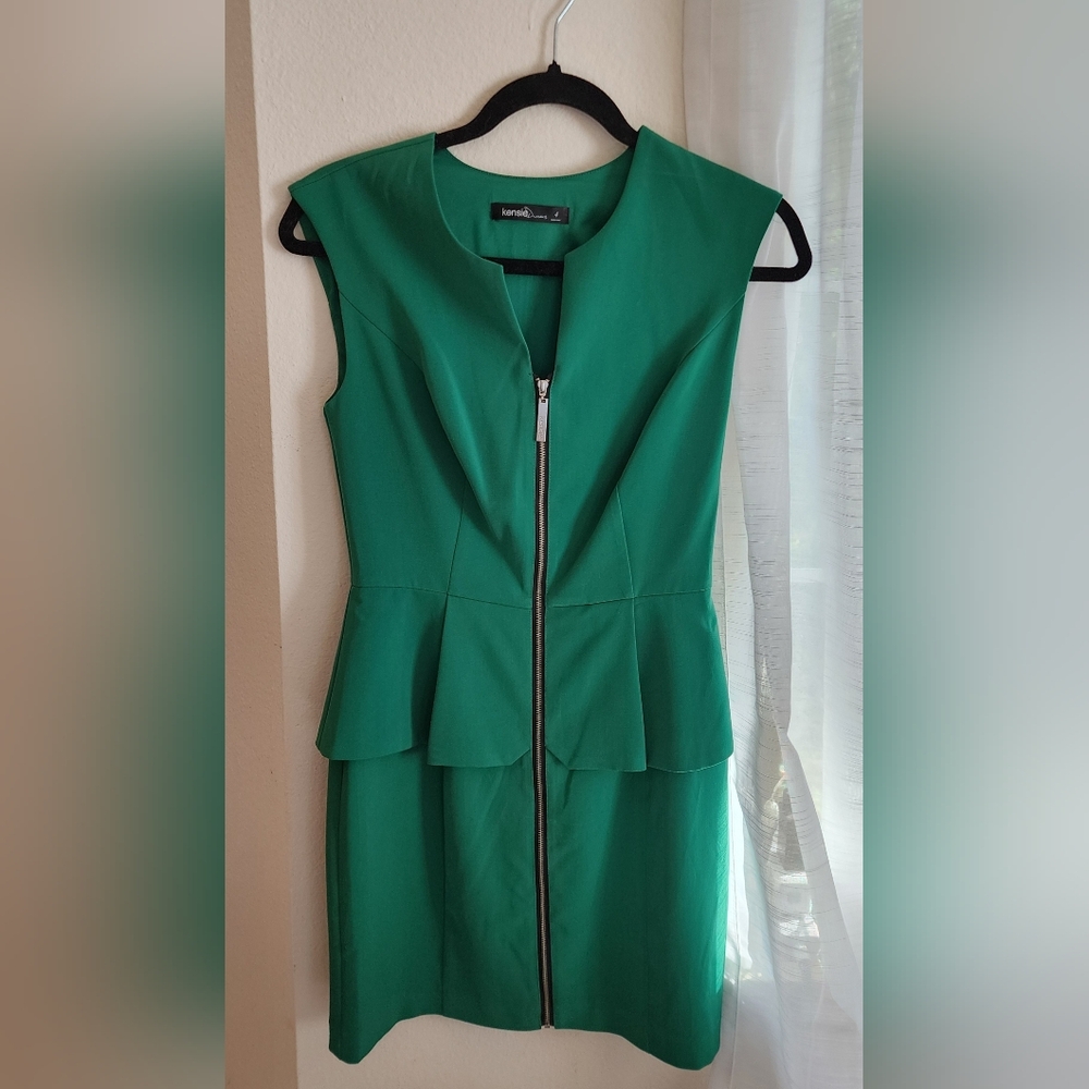 Kensie Dresses Emerald Green Zip-up Fully Lined Peplum Dress Size 4